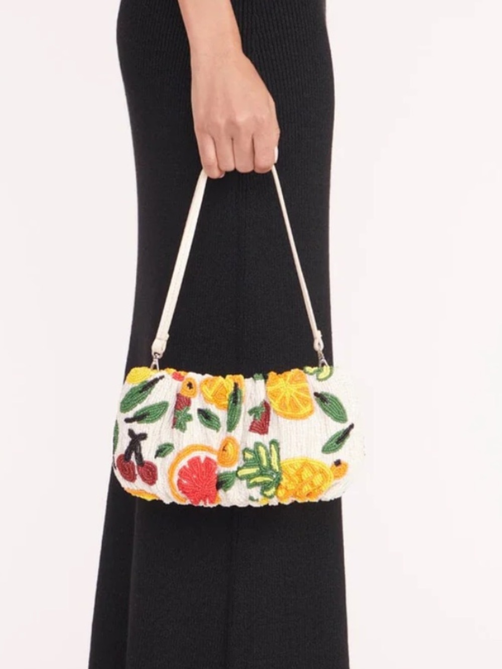 STAUD Beaded Bean Bag Fruit Print Convertible Clutch Shoulder Bag NWT - Picture 2 of 14